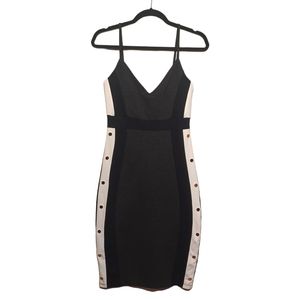 MIND CODE Gold Button Gray Black Colorblock Sheath Mini Dress Medium NWT